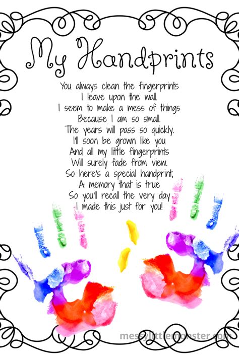 My Handprints Poem Printable